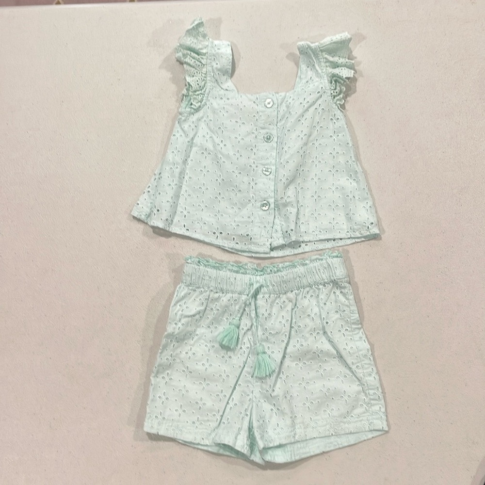 Egg Collective girls shorts set, aqua, size 3T